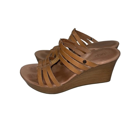 UGG Mattie Wooden Wedge Leather Strap Slip-On Sandals Woman Size 6.5 - Picture 3 of 8